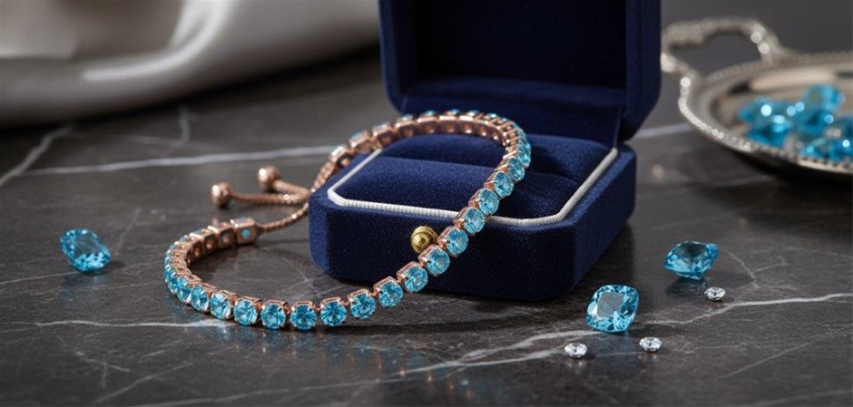 925 Sterling Silver Tennis Bracelet Blue Simulated Diamonds-Adjustable
