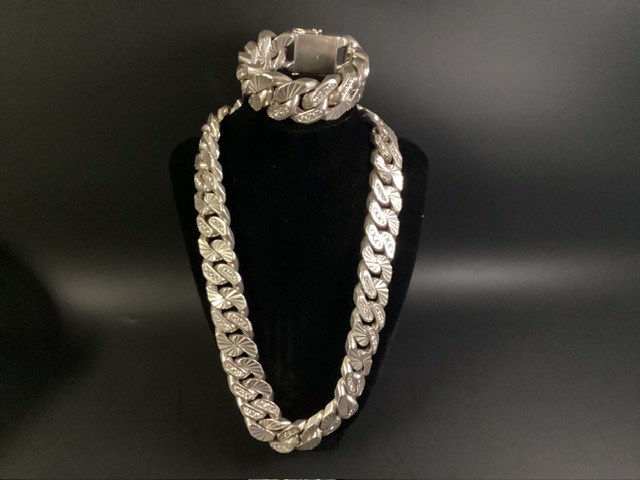 925 Sterling Silver & Diamond Chain Necklet & Chain Bracelet