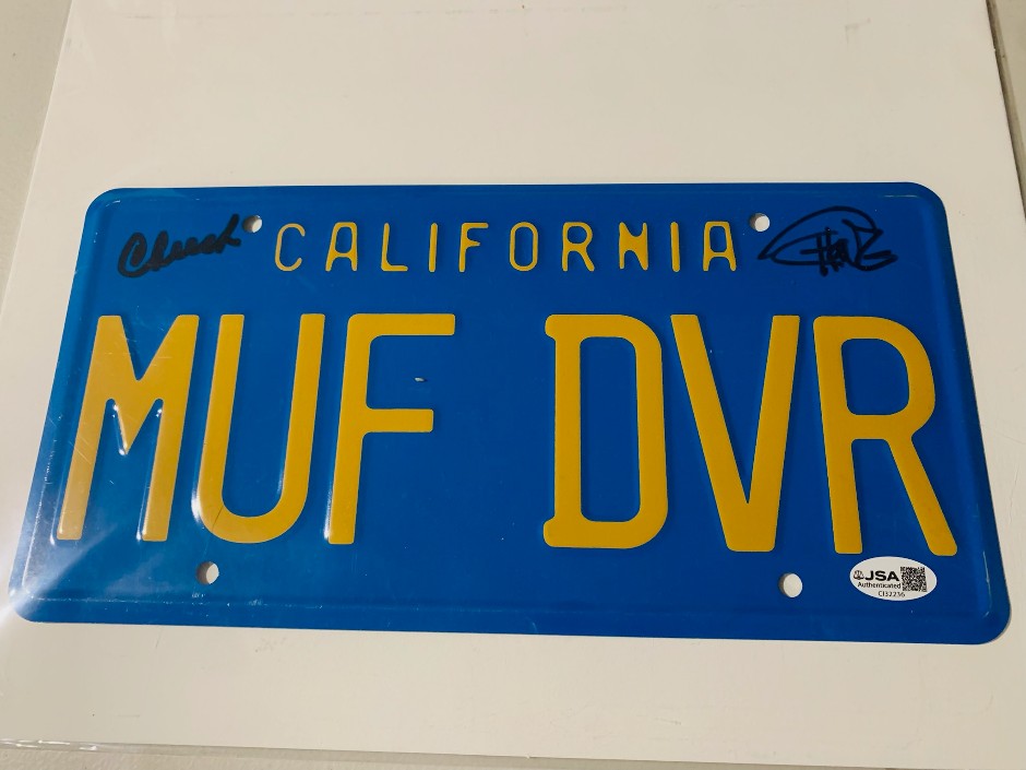 <p>Cheech and Chong Signed Up In Smoke Metal Number plate- JSA authenticati