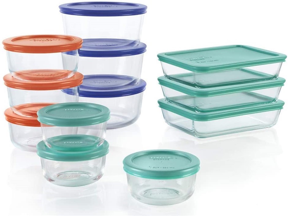 PYREX Rectangular Glass Food Containers with BPA Free Plastic Lids (24-Piec