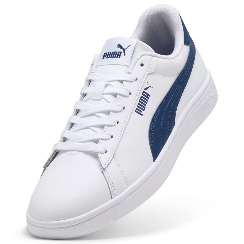 PUMA Men's Smash 2.0 L Shoes, Size US9.5, White/Persian Blue (28), 214927.