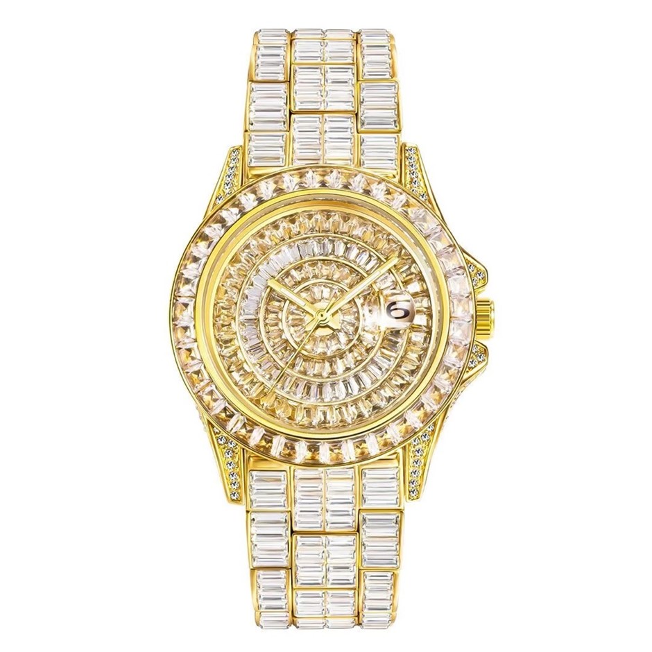 Luxurious 18K Gold Plated Full Diamond Quartz Iced Out Wrist Watch