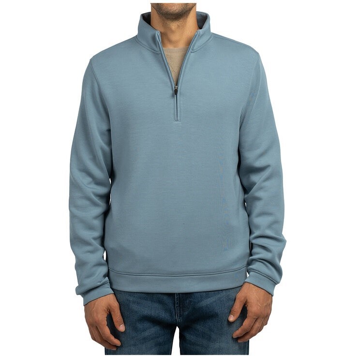 SCOTT BARBER Men's 1/4 Zip Sweater, Size XL, 78% Modal, Blue. NB: some pull