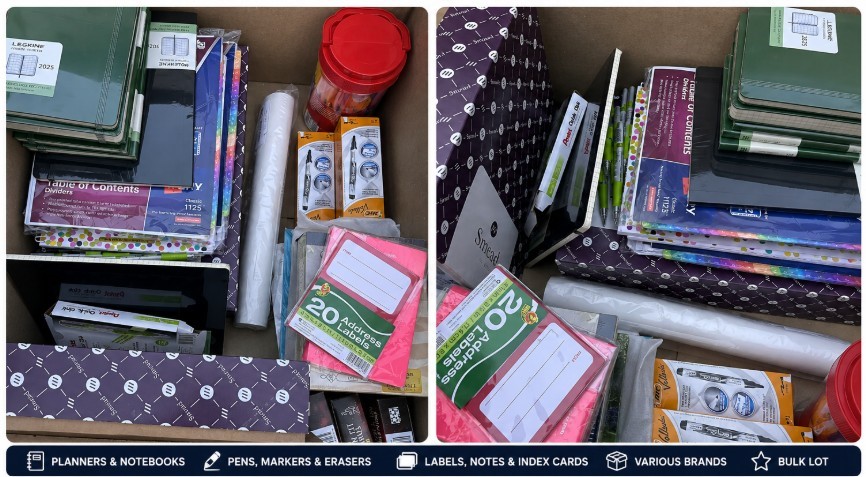BOX OF ASSORTED STATIONERY & OFFICE SUPPLIES: Notebooks, Dividers, Labels,
