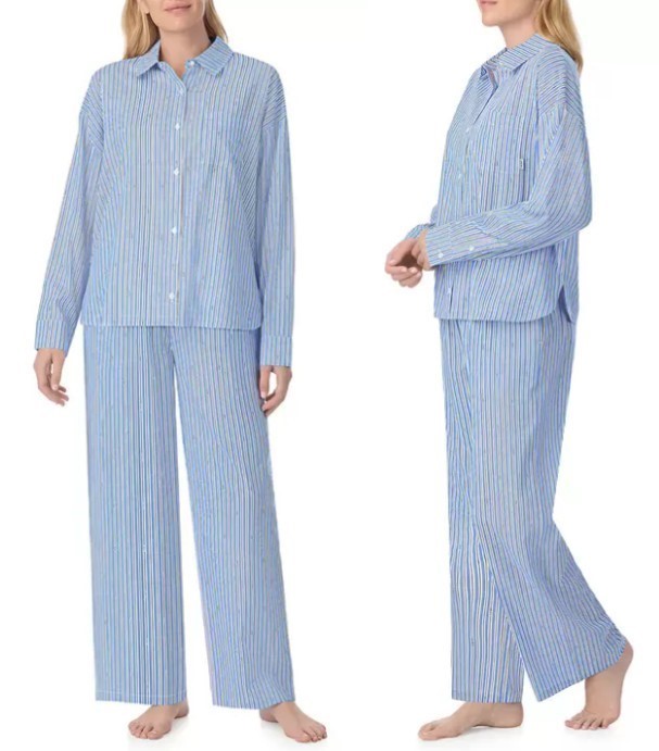 DKNY Women's 2pc Cotton Blend PJ Set, Size L, Blue.