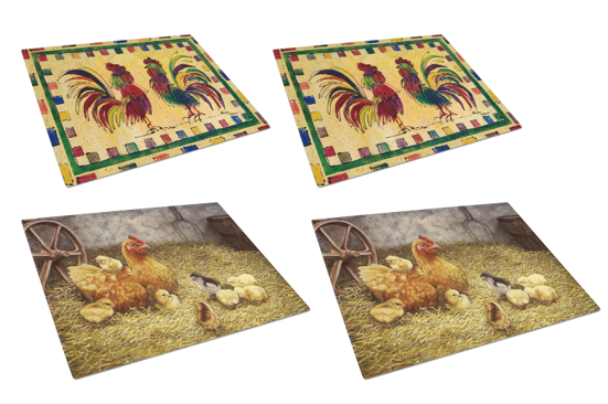 4 x CAROLINE'S TREASURES Glass Cutting Boards Including 2 x Bird - Rooster