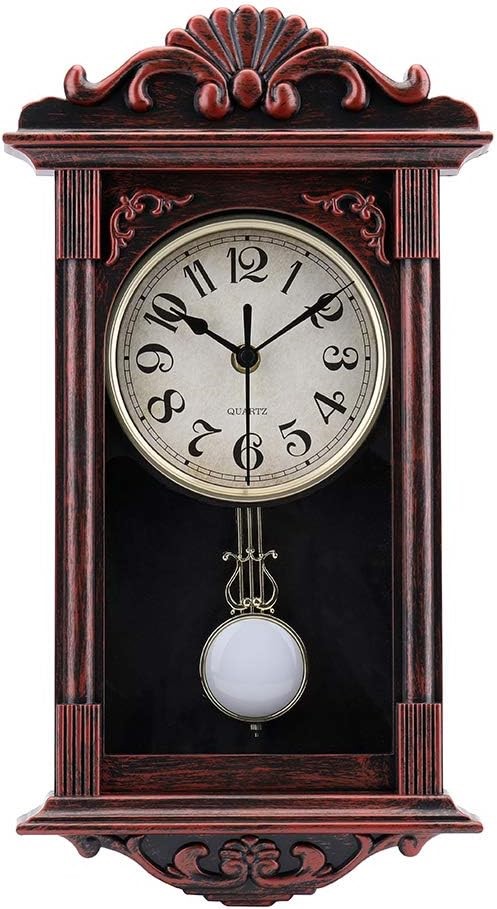 JOMPARIS Pendulum Wall Clock Retro Quartz Decorative Battery Operated Wall