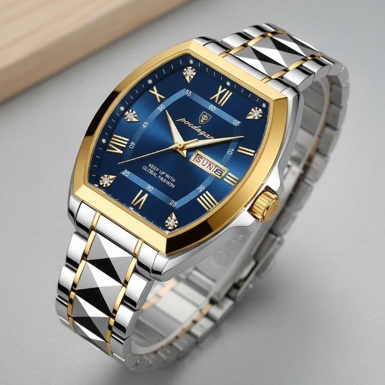 Luxury Blue Dial Tonneau Men's Watch – Diamond Edition with Premium Gift
