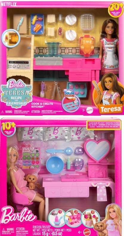 Barbie Face Mask Toy Playset with Doll, 1 x Barbie and Teresa Recipe for Fr