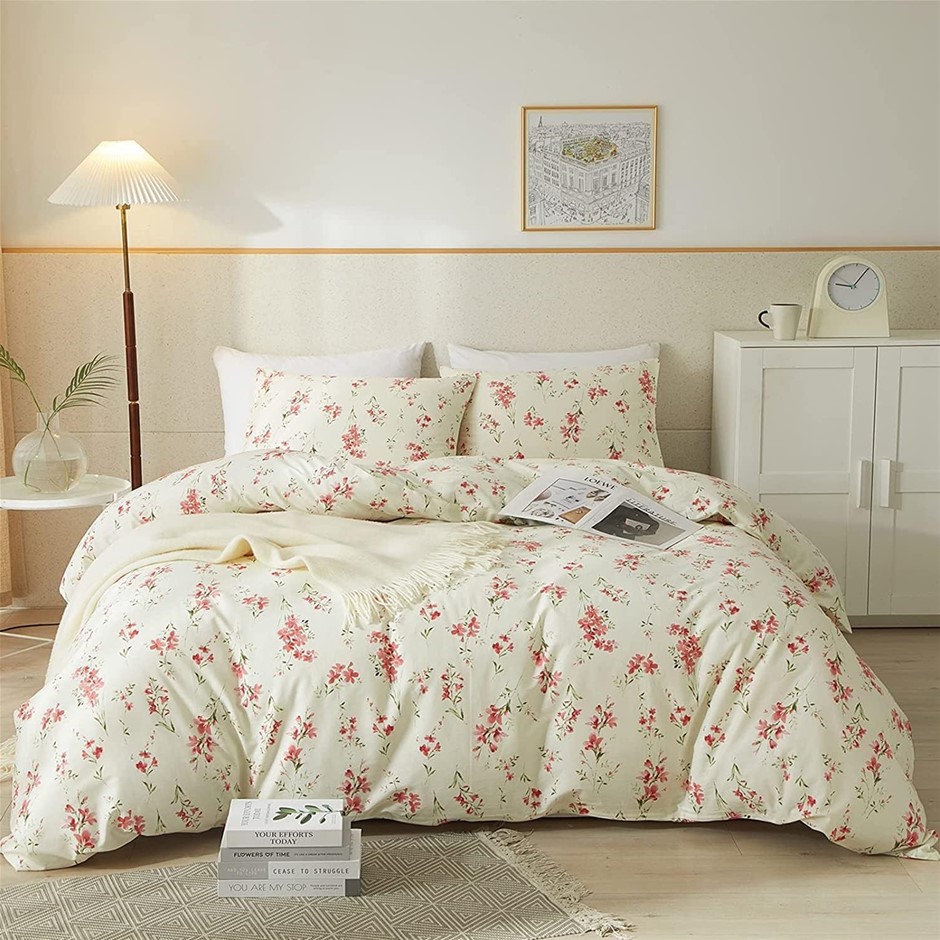 AMWAN Garden Style Pink Floral Duvet Cover Twin Chic Shabby White Pink Flor