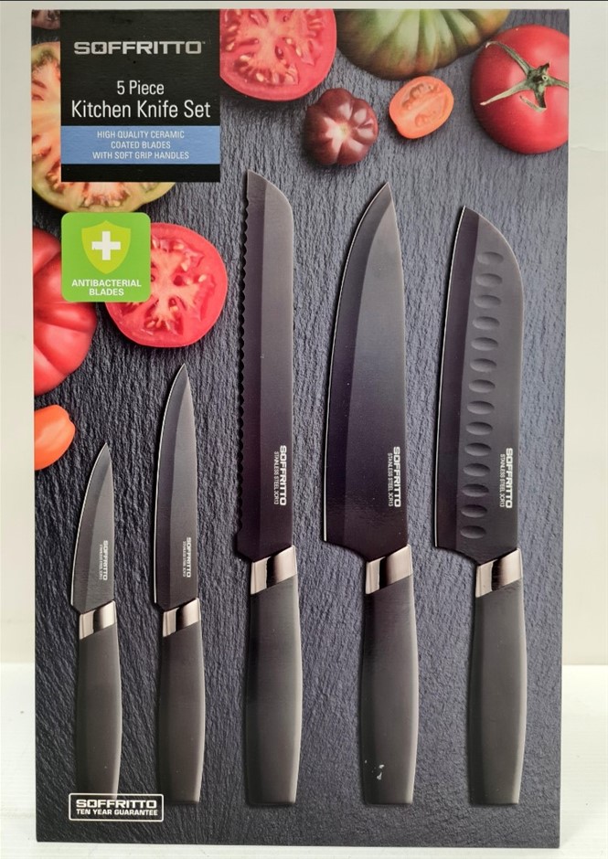 SOFFRITTO 5-Piece Knife set. NB: Minor Use, Missing One Small Knife, Not In