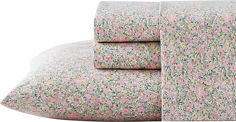 LAURA ASHLEY Cotton Percale Bedding Set, Crisp & Cool Home Decor (Lovestone
