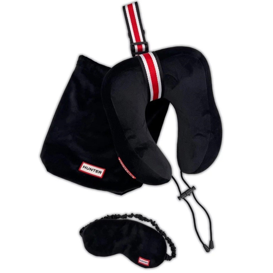 2 x HUNTER Travel Pillow & Eye Mask 3-Piece Set, Black. NB: Not in original
