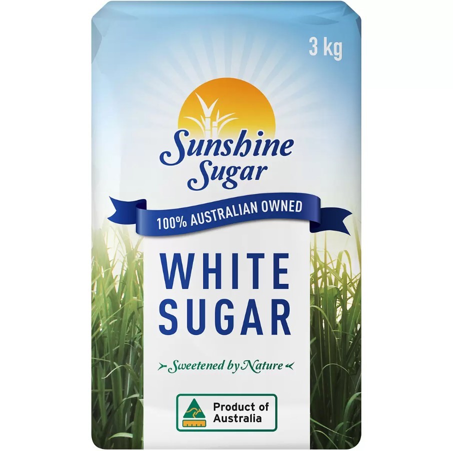 6 x SUNSHINE SUGAR White Sugar, 3kg. N.B: Damaged packaging.