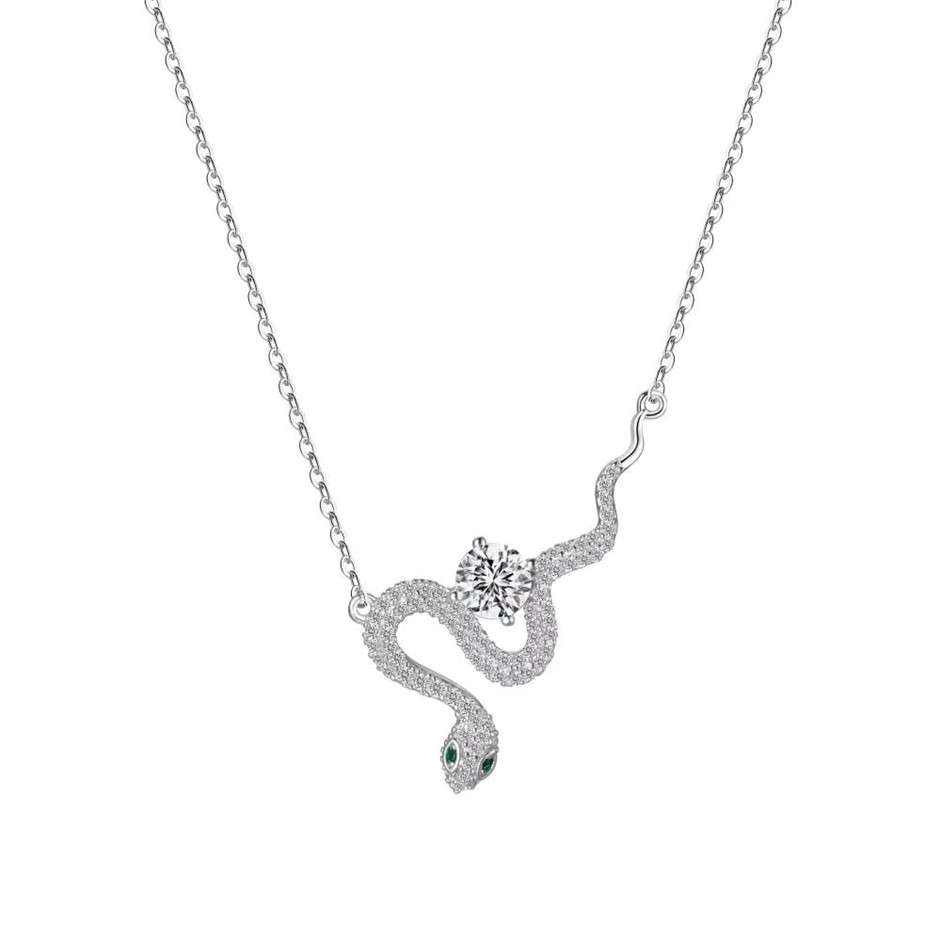 0.50ct Snake Lab Created Moissanite 925 Sterling Silver Pendant Necklace