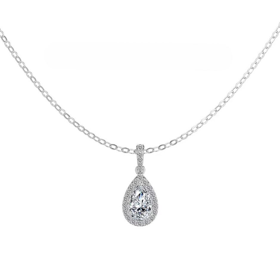 1.00ct Pear Lab Created Moissanite 925 Sterling Silver Pendant Necklace