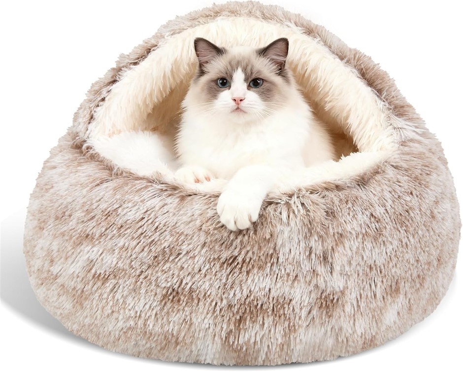 Calming Dog Beds & Cat Cave Bed with Hooded Cover,Removable Washable Round