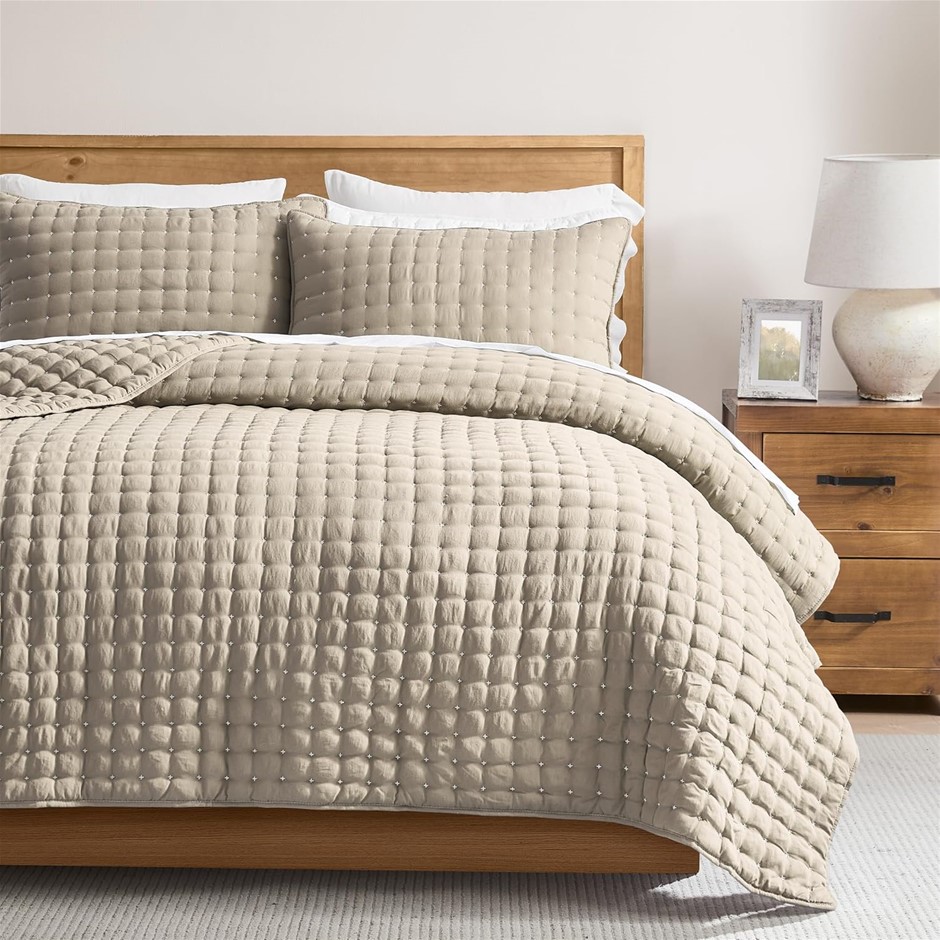 WDCOZY Beige California Cal King Size Quilt Bedding Sets with Pillow Shams,