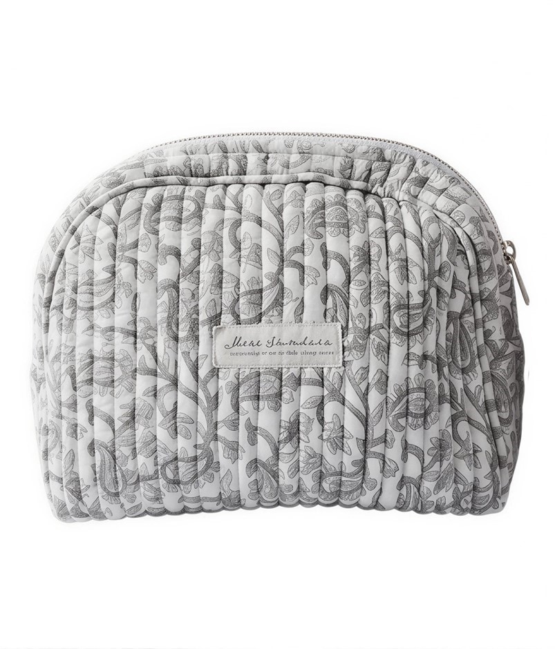 MISS SUNDARA Block Print Weekender Organic Cotton Bowling Bag, Grey Jaal