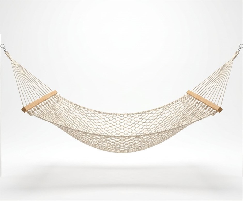 Handwoven Rope Hammock with Wooden Spreader Bars | Comfortable Indoor & Out