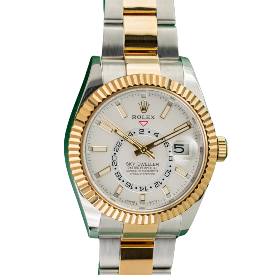 ROLEX SKY-DWELLER AUTO 42MM STAINLESS STEEL, 18K YELLOW GOLD 326933 BXP COA