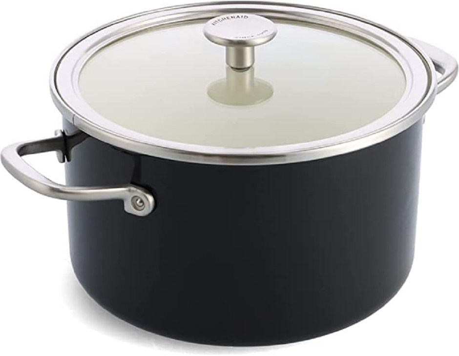 KITCHENAID Steel Core Enamel 24 cm/6 Litre Casserole with Lid, Black.
