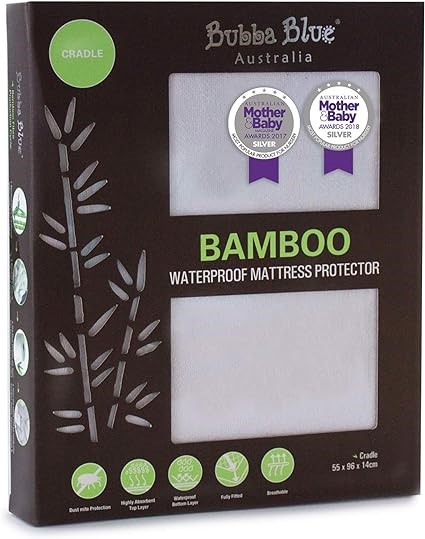 2 x BUBBA BLUE Bamboo Cradle Waterproof Mattress Protector Pad Bedding.
