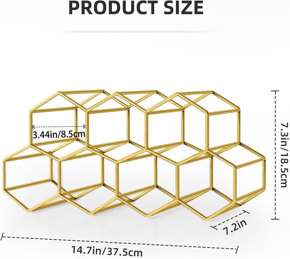 Urban Deco Small Gold Wine Rack 9 Bottle Holder Countertop - No Need Assemb
