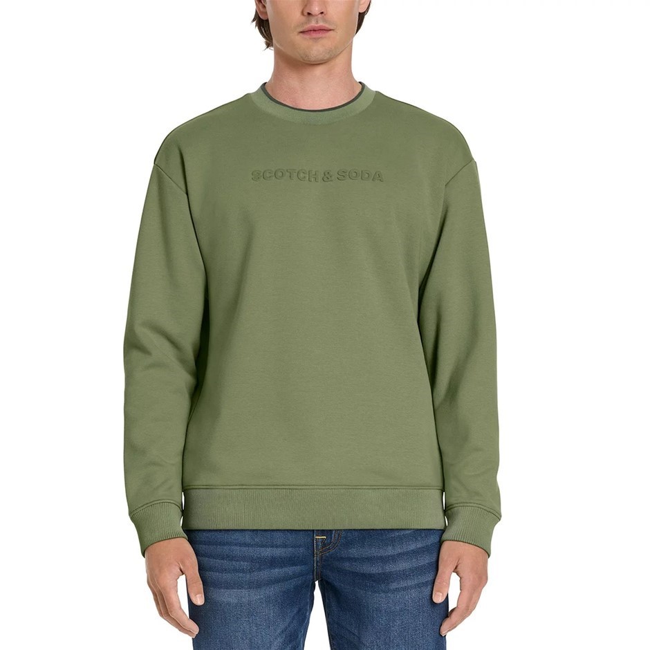 SCOTCH&SODA Men's Embossed Crew Sweatshirt, Size 2XL, 55% Cotton, Green. B