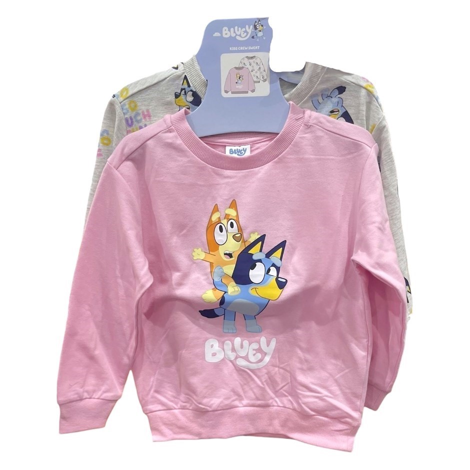 2-Pack BLUEY Kids' Crew Sweatshirts, Size 6, Pink/Grey. Buyers Note - Disc