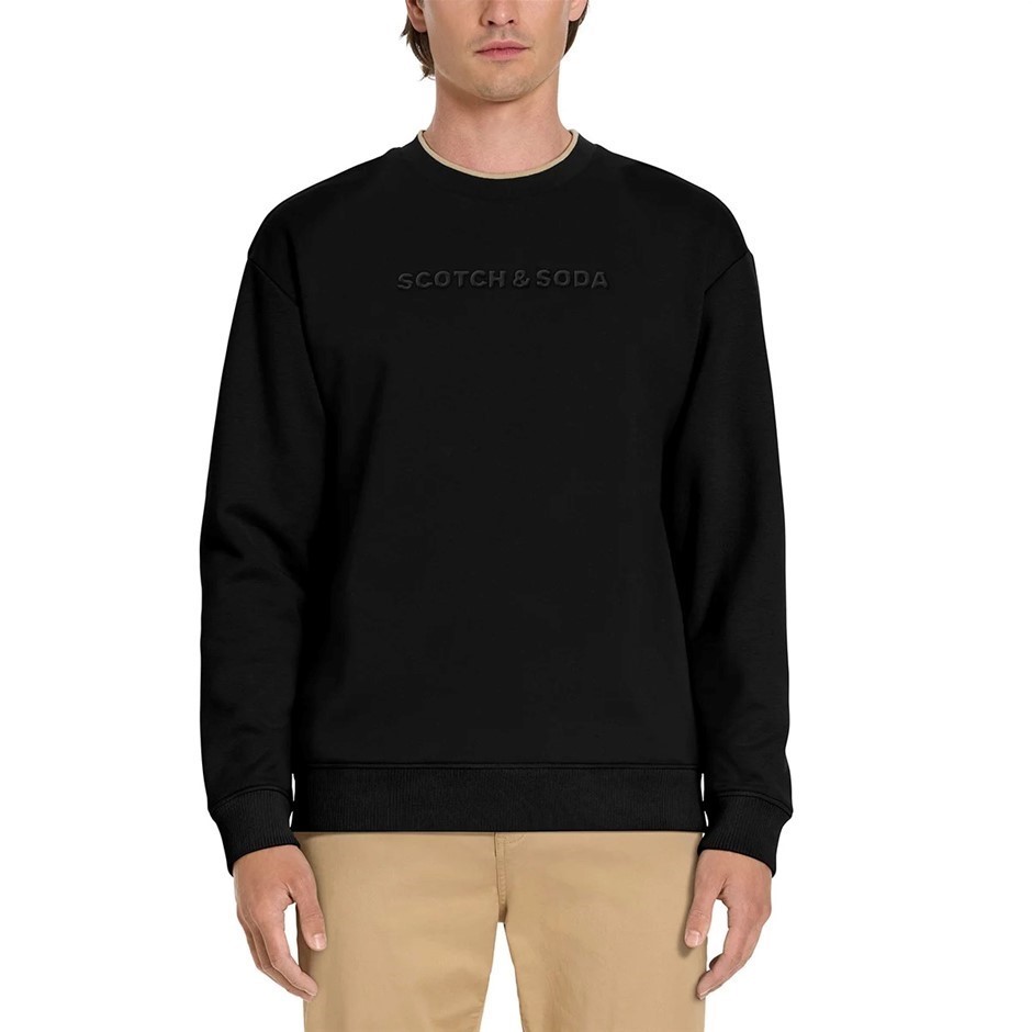 SCOTCH&SODA Men's Embossed Crew Sweatshirt, Size L, 55% Cotton, Black. Buy