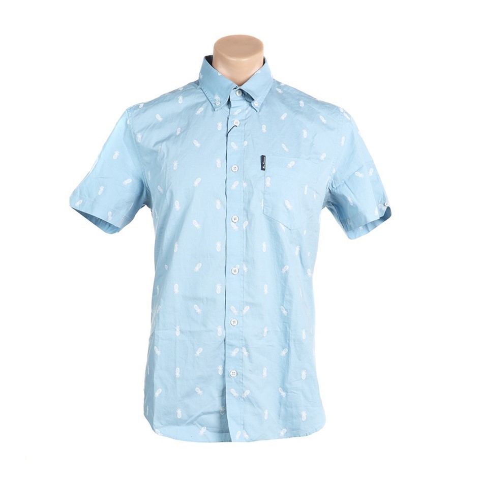 BEN SHERMAN Men's SS Shirt, Size 2XL, 100% Cotton, Light Blue/Pineapple (09