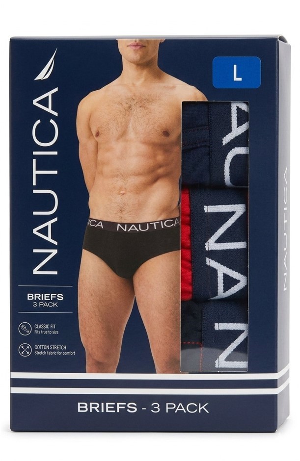 3-Pack NAUTICA Men's Stretch Briefs, Size S, 95% Cotton, Assorted Multi. B