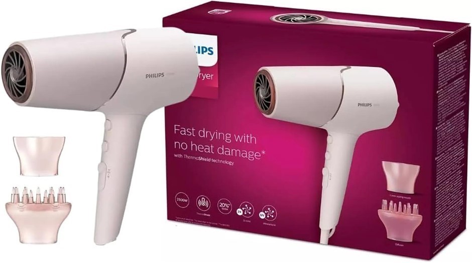 PHILIPS Hair Dryer 5000 ThermoShield Sensor BHD53000, avel Foldable Handle,