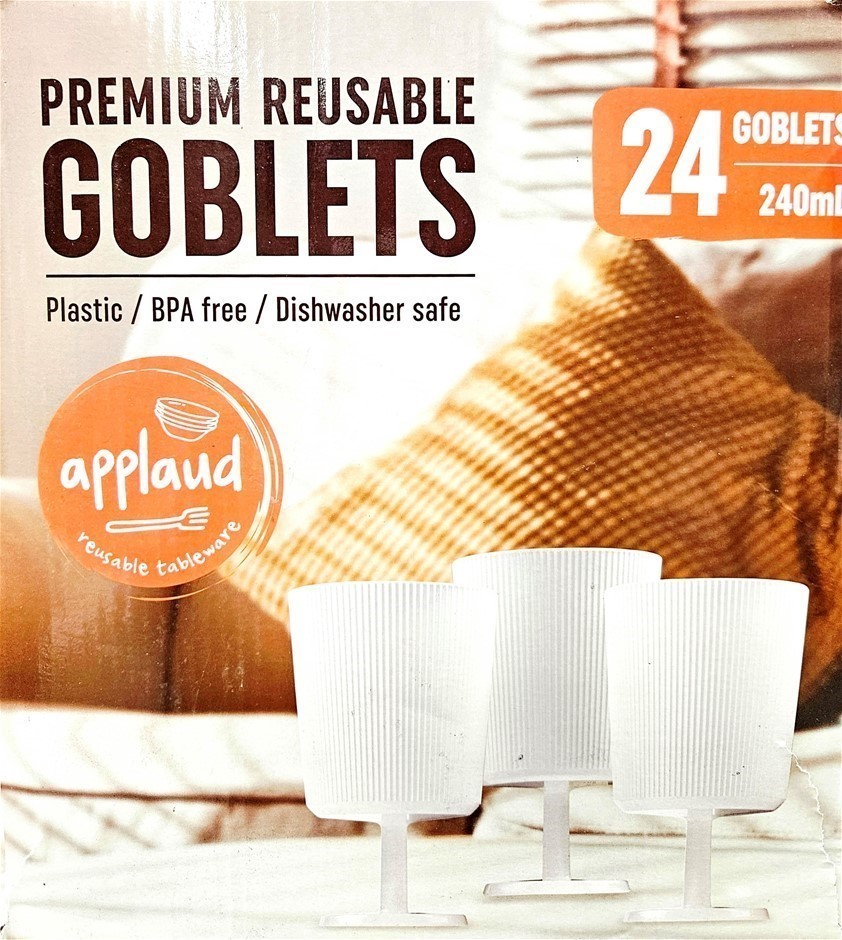 APPLAUD Pack of 24pc Premium Reusable Goblets. N.B: Damaged packaging & 4 x