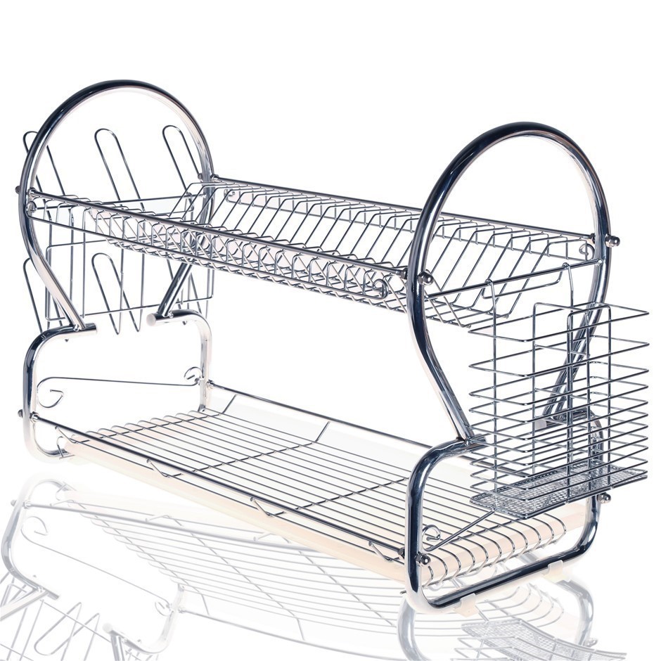 MAINONE 2-Layer Steel Dish Rack, Size: L68xW247xH392mm. Chrome Plated.