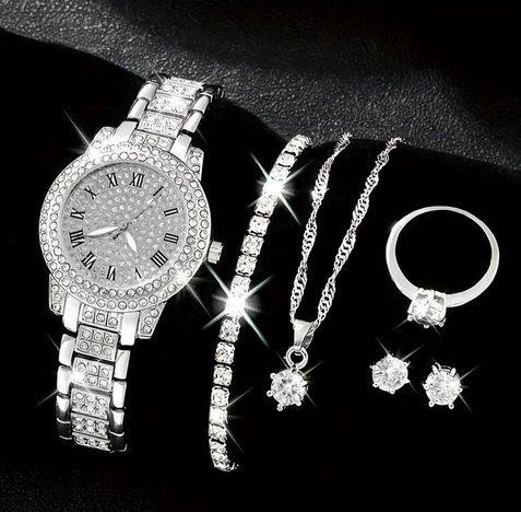 6-Piece Jewellery Set.Watch, Necklace, Bracelet, Ring & Earrings(Gift Box