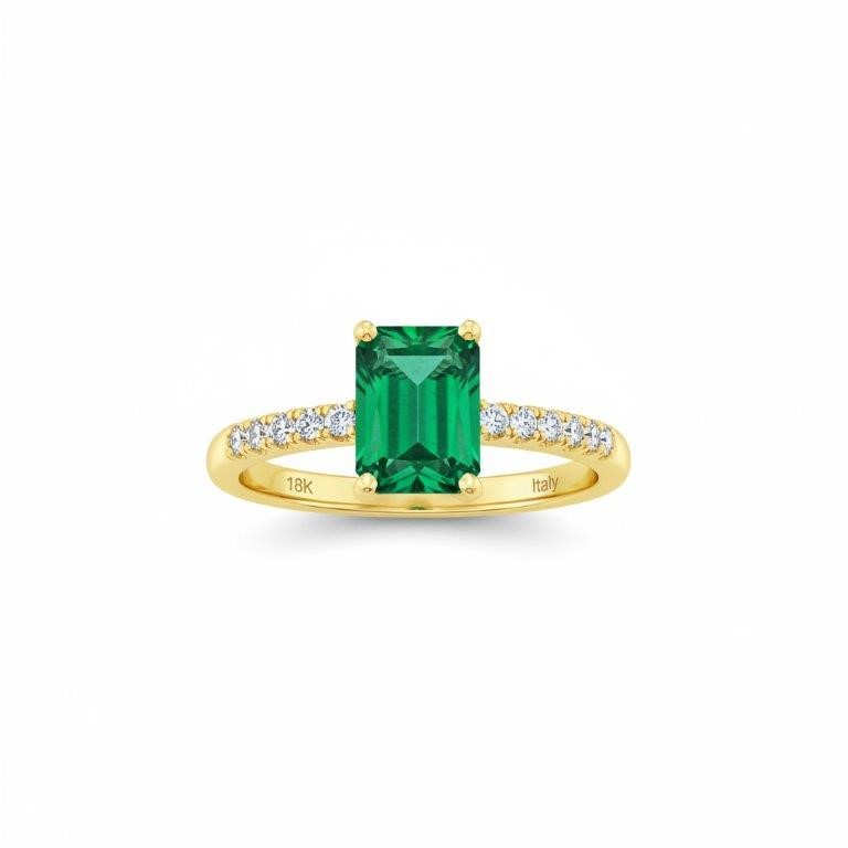 14K/Italy 2.0ct Green Emerald Cut  Yellow Gold Filled Ring(stamped)-8US