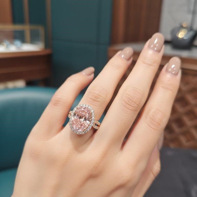 18K/Italy 7.0ct Pink Oval Cut Yellow Gold Filled Ring(stamped)-8US-Bonus
