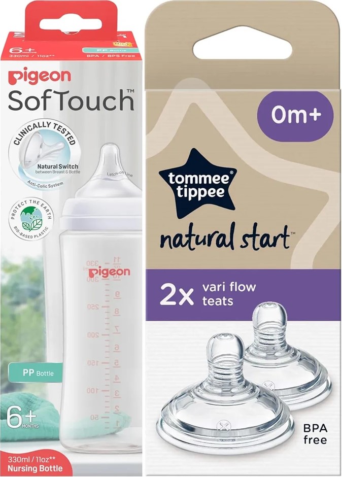 BUNDLE OF SOFTOUCH 330ml PP Nursing Bottle + Tommee Tippee Natural Start Va