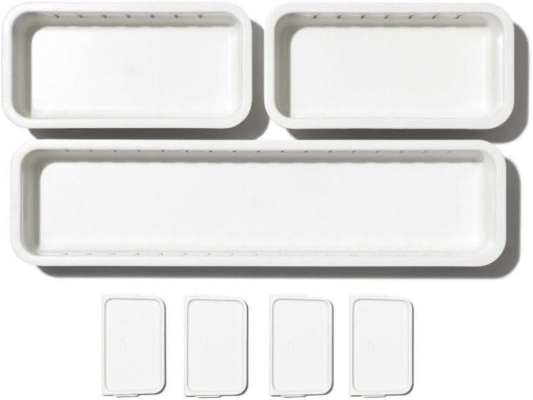 OXO 3-Piece Adjustable Drawer Bin Slim Set, White.
