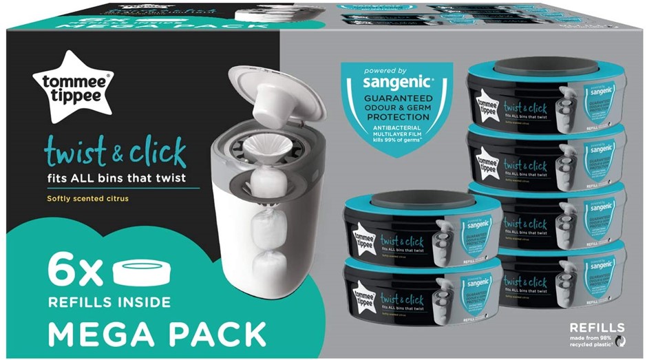 2 x TOMMEE TIPPEE Pack of 6 Refill Cassettes To Fit Twist And Click Bins. N
