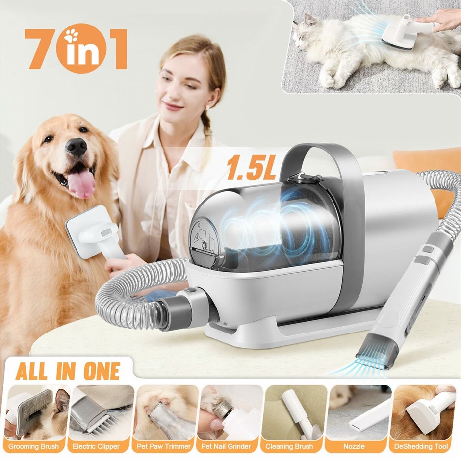 7-in-1 Pro Pet Grooming Kit Dog Cat Vacuum Clipper Deshedding Brush