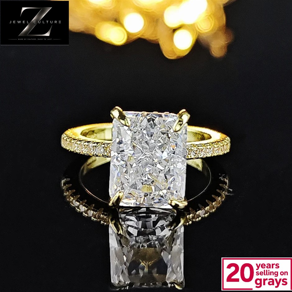 Gold Plated Emerald Cut CZ Cocktail Ring