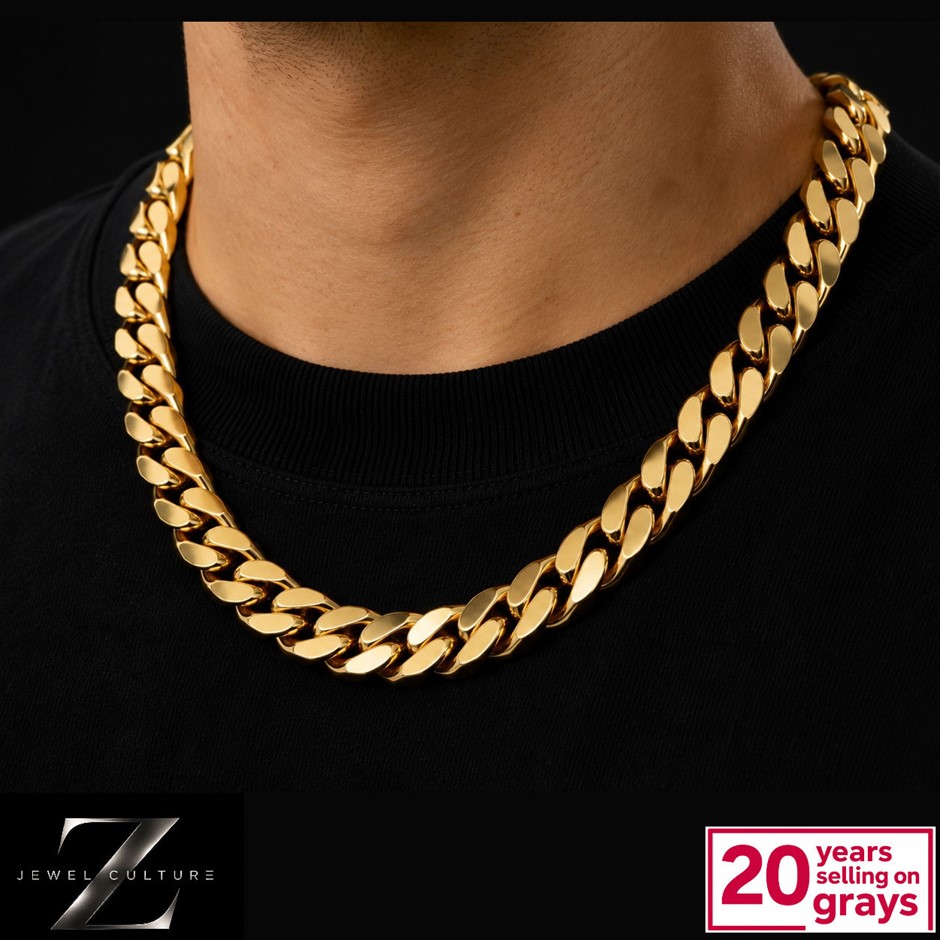 18k Gold Plated Cuban Link Chain Necklace Spring Buckle