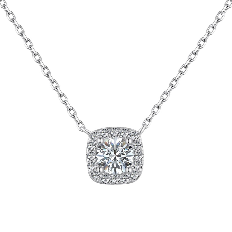 0.50ct Cushion Lab Created Moissanite 925 Sterling Silver Pendant Necklace