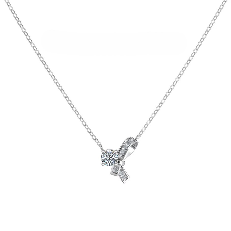 0.696ct Lab Created Moissanite 925 Sterling Silver Pendant Ribbon Necklace