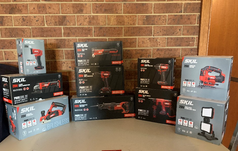 <p>Set of 10 x Various Skil Power Tools, 2 x Batteries, 1 x Charger (Unused