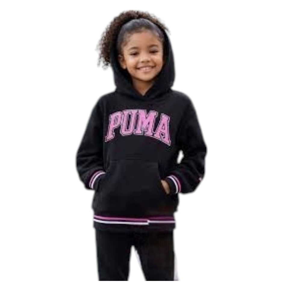PUMA Girls' Fleece Hoodie, Size M (UK 11-12Y), Black/Pink (01), 221287. Bu