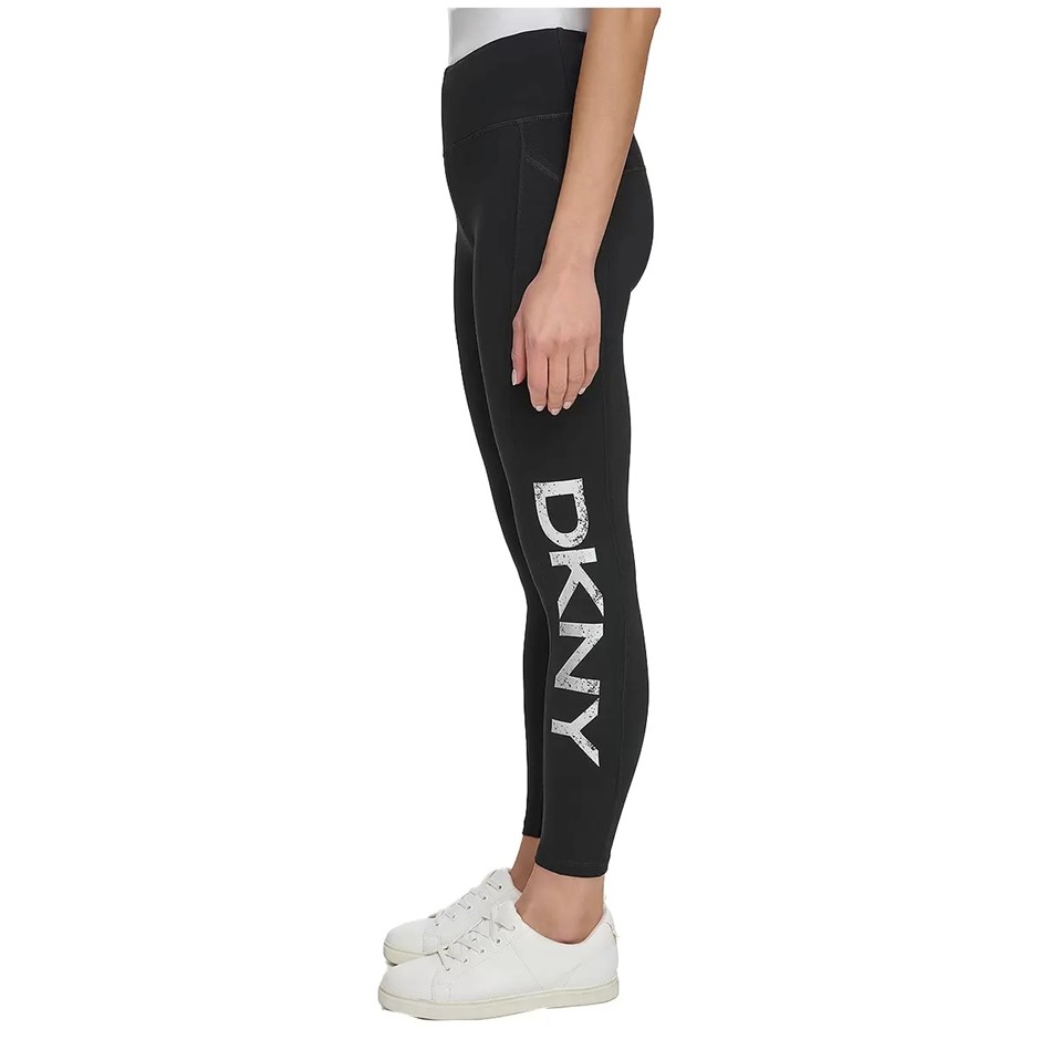 3 x DKNY Women's Logo Leggings, Size S, 90% Cotton, Black/Silver (BSV). Bu